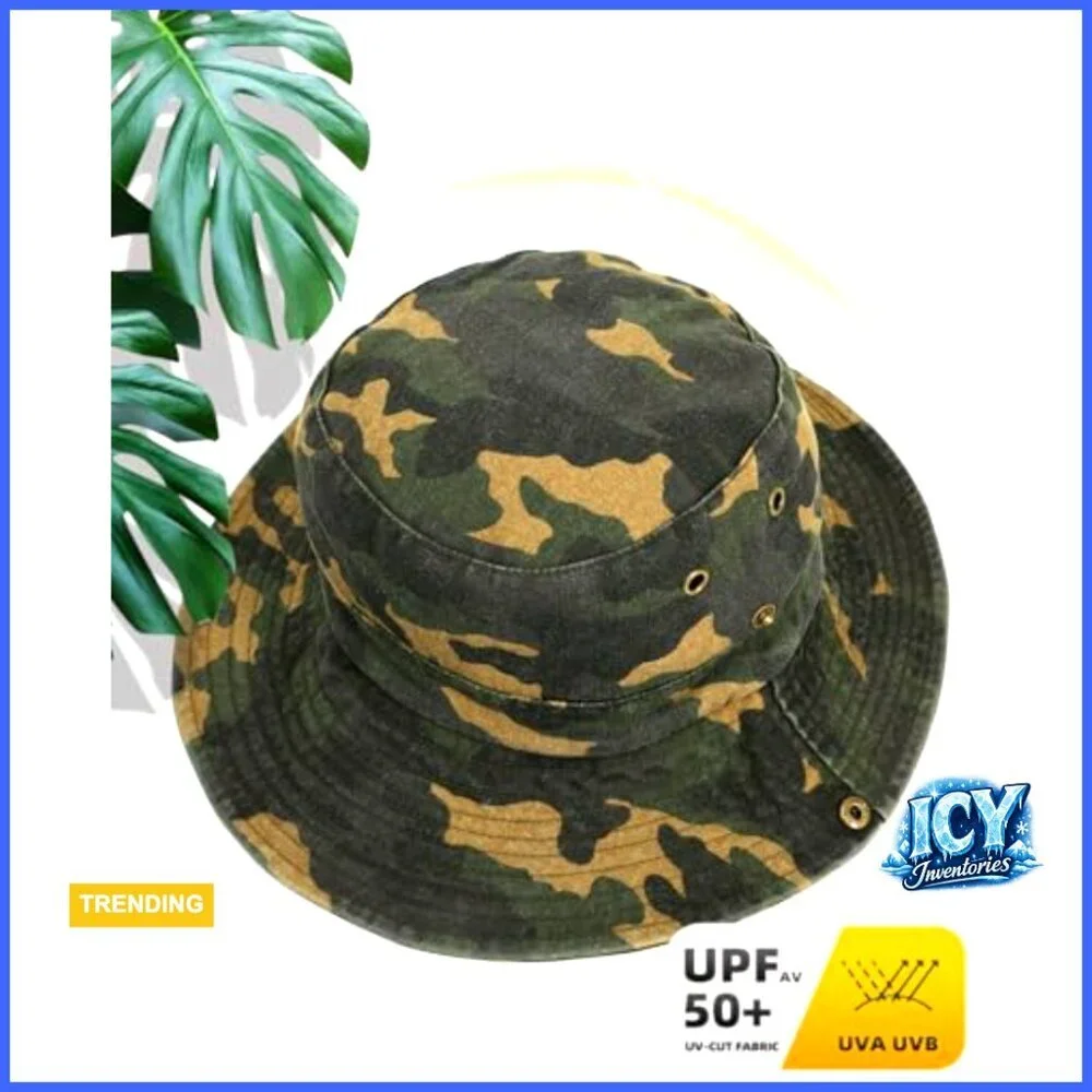 Unisex UPF50+ Cotton Bucket Hat, Adjustable Wide Brim Sun Protection